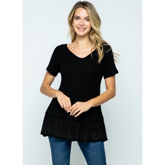 Vocal Waffle Knit Swing Top Sparkle Bling - Picture 9 of 11